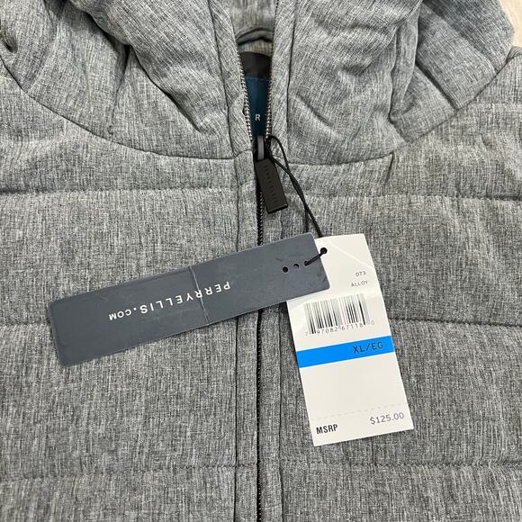 Perry Ellis Men’s Hooded Puffer Vest Gray Size XL Sleeveless Quilted Zip Jacket - Picture 5 of 9